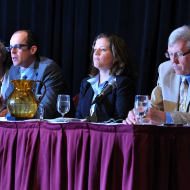 Left to right: Senator Elaine McCoy, Eric Beynon, ICO2N, Dr. Joule Bergerson, CMC Principal Investigator, Steve Kaufman, Suncor