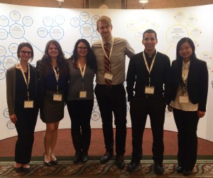 Five winners of a Travel Grant sponsored by Shell Canada Limited that allowed winners to attend the COSIA Innovation Summit in Banff. From left to right: Jessica Dongas, University of Calgary; Branwen Price, Dalhousie University; Alyssa Clarke, University of Alberta; James Mottershead, COSIA EPA Administrator – GHG & Water; Osvaldo Vega, University of British Columbia; and Siqing Yue, Queen’s University. 